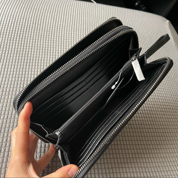 Michael Kors Mens Warren Money Bag Double-Zip Black Leather Travel Wallet - Picture 6 of 10